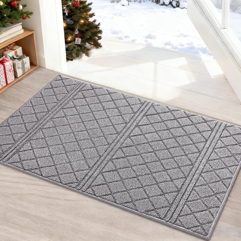 REFETONE Indoor Doormat, Front Back Door Mat 20"x32" Rubber Backing Non Slip Mats, Absorbent Resist Dirt Entrance Rugs for Entryway, Washable Low-Profile Inside Floor Mat for Muddy Wet Shoes, Grey - Image 1